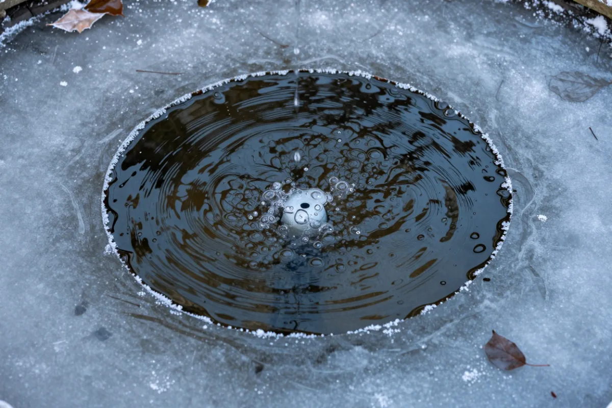 Air bubbles keeping a patch of pond water free of ice