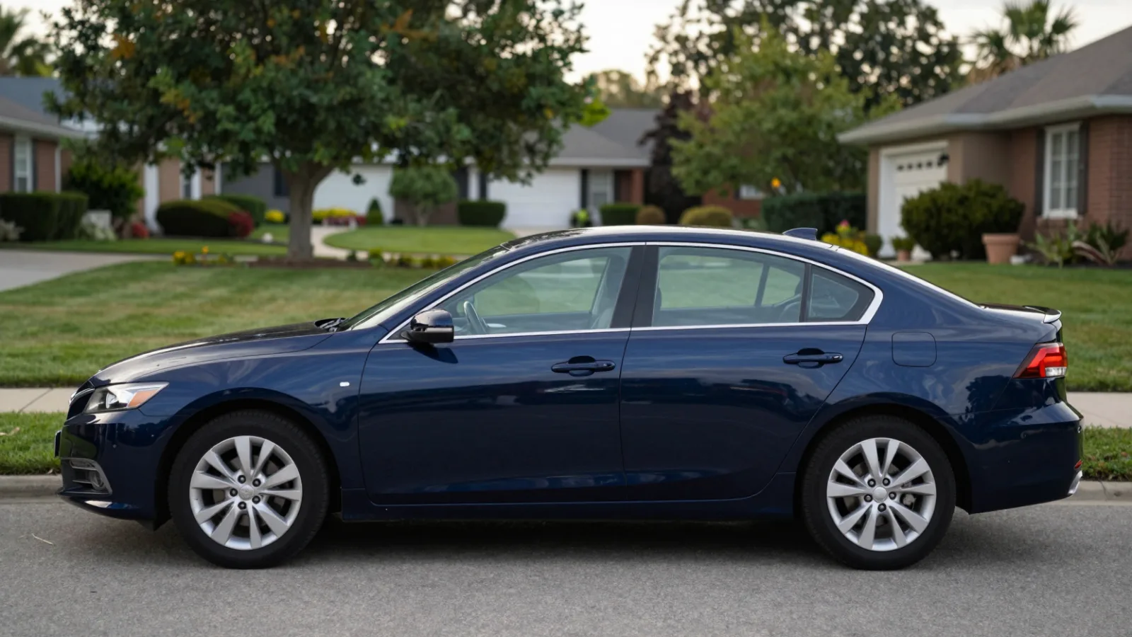 A clean car parked in a driveway, ready to sell