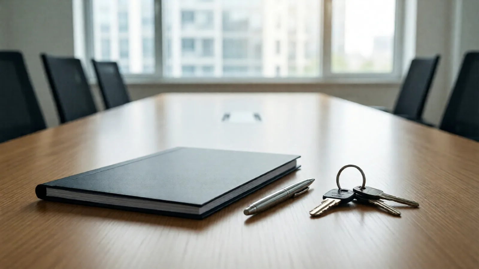 A folder, pen and house keys on a table ready for closing