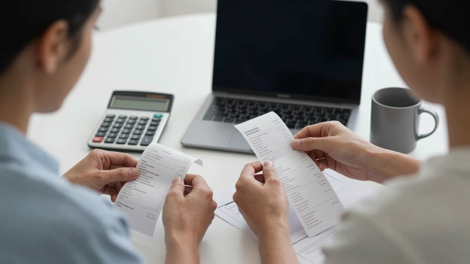 A couple going through receipts while doing their taxes