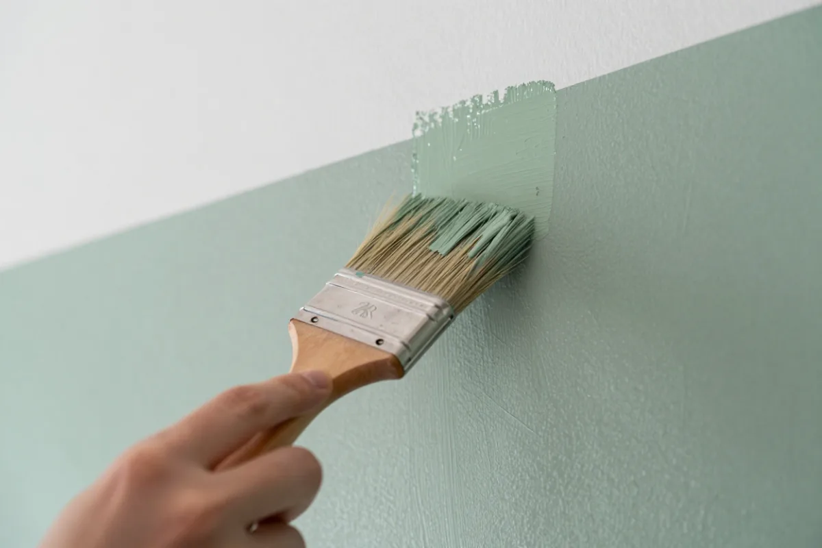 Cutting in a clean paint line along the ceiling with an angled brush