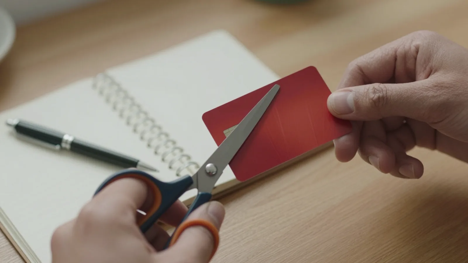 Cutting up a credit card with scissors