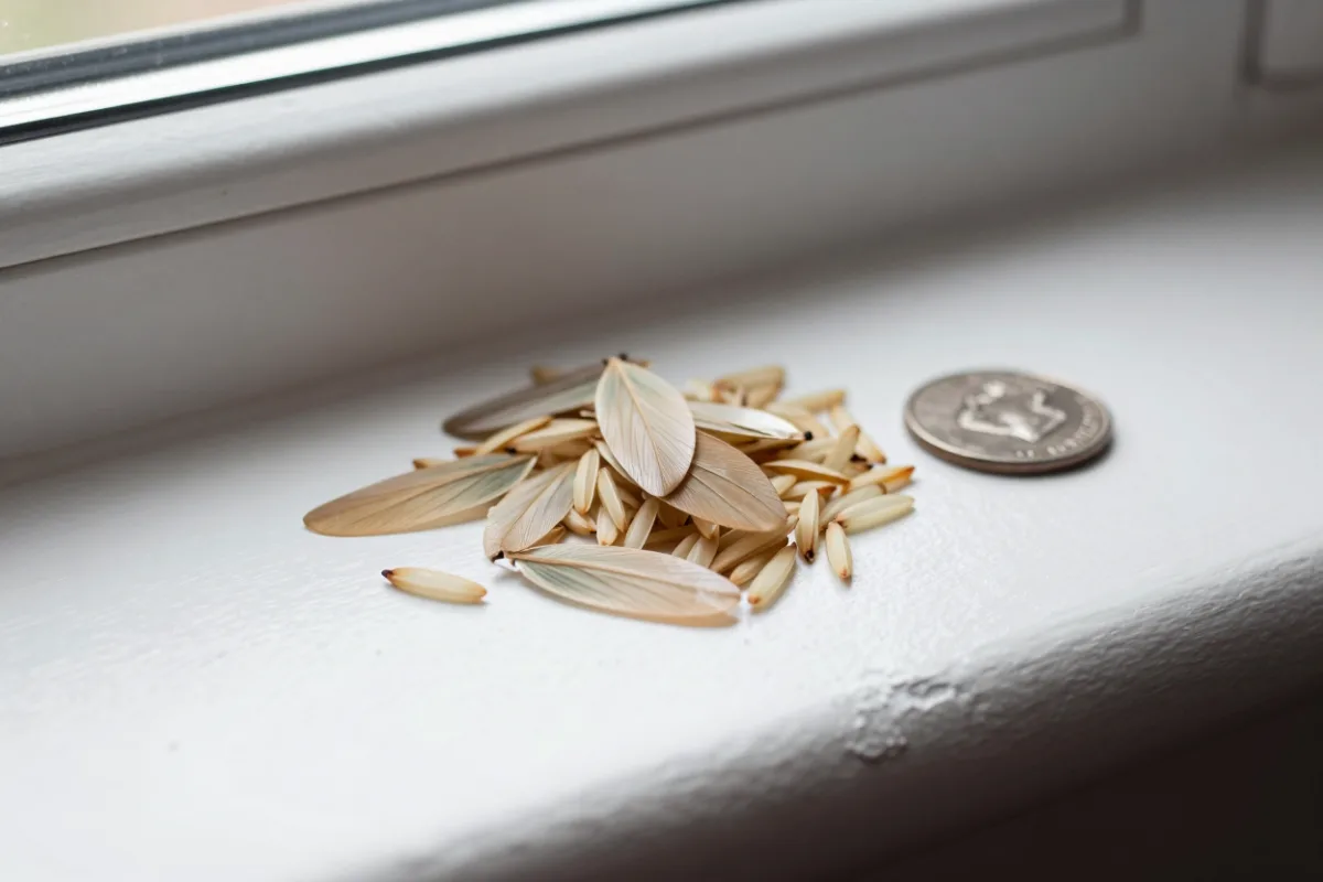 Discarded insect wings on a windowsill