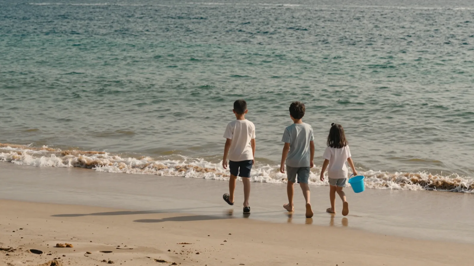 A family walking along the beach on vacation