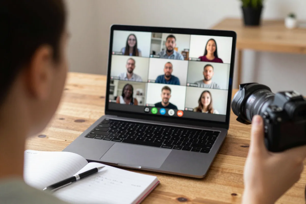 Talking with a freelance client on a video call