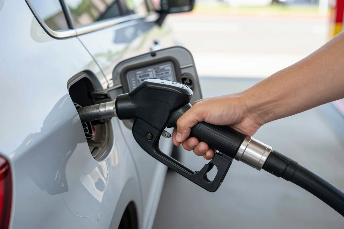 Filling up a car with gas at a fuel station