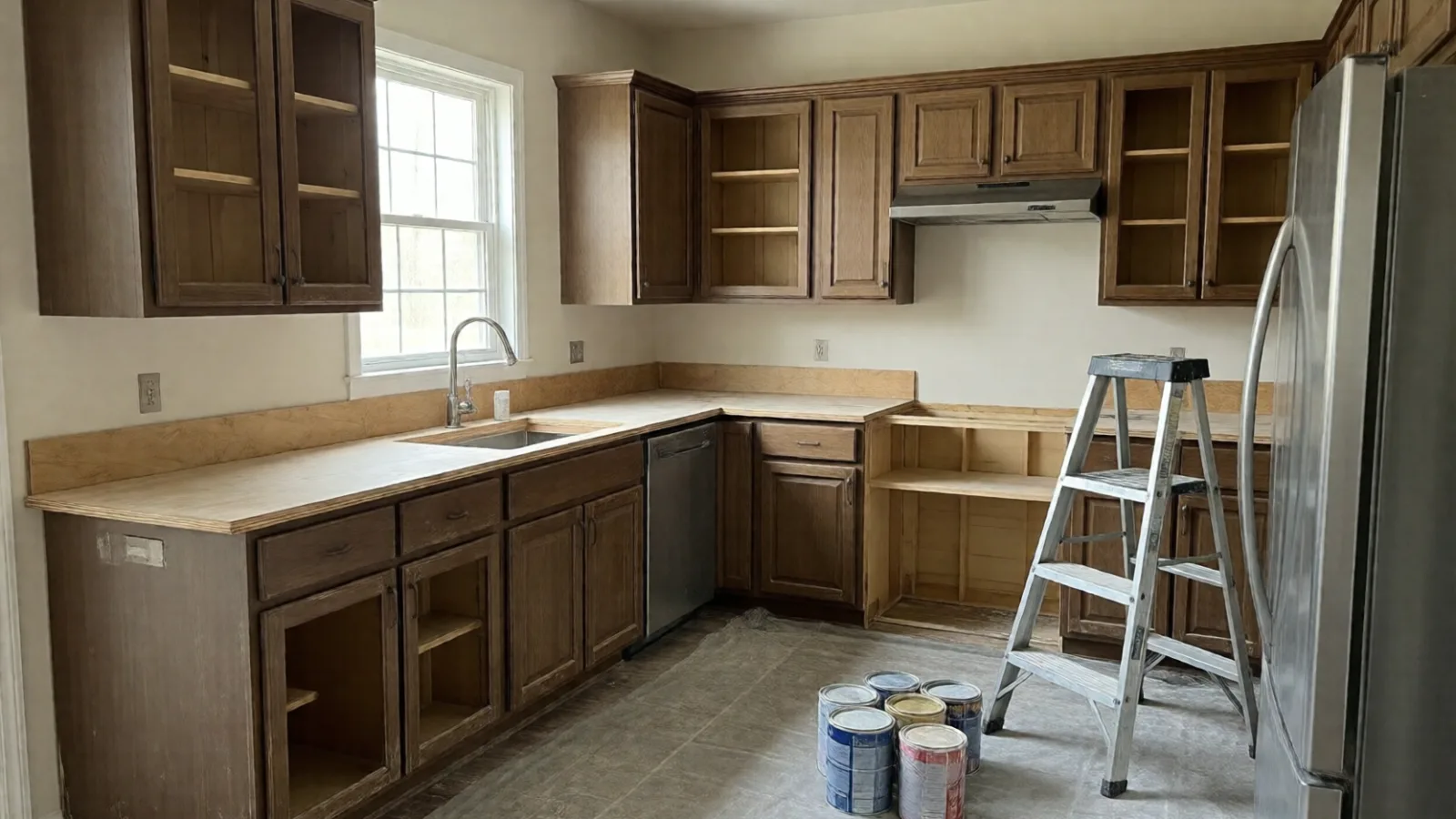 A kitchen in the middle of a renovation with new cabinets going in