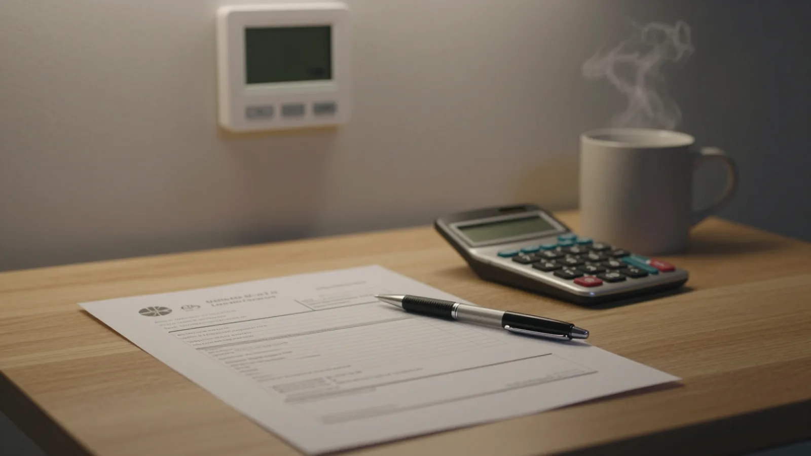 A utility bill on a kitchen table in winter