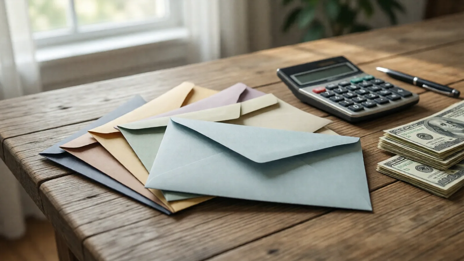 Envelopes on a table for saving toward different expenses