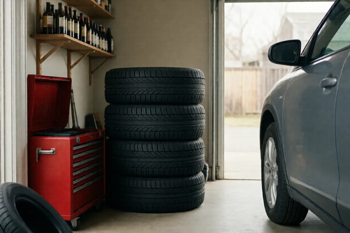 New tires in a garage, a common sinking fund expense