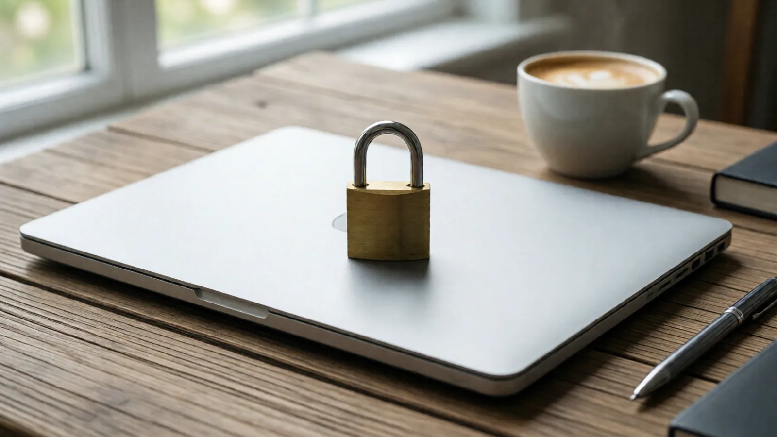 A padlock on a closed laptop, protecting your identity