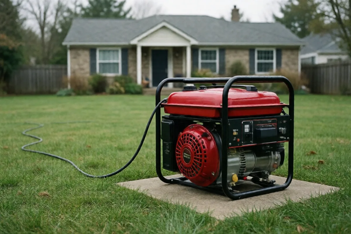 A portable generator outdoors, well away from the house