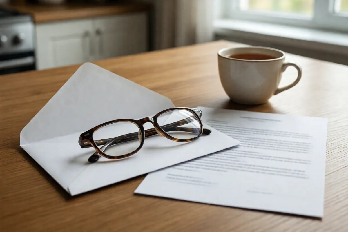 Reading glasses on a letter about Medicare