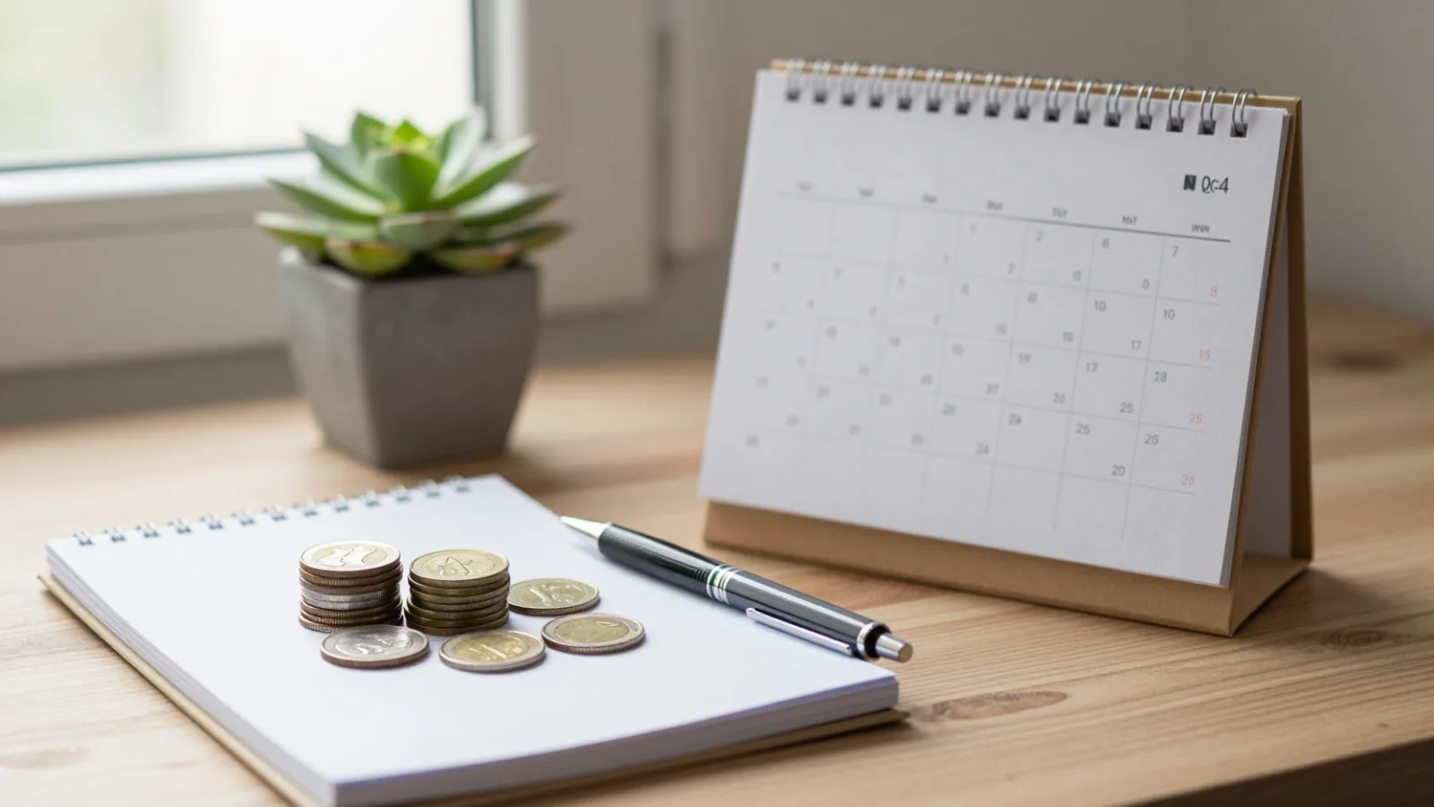 Coins and a calendar representing a fixed-term savings plan