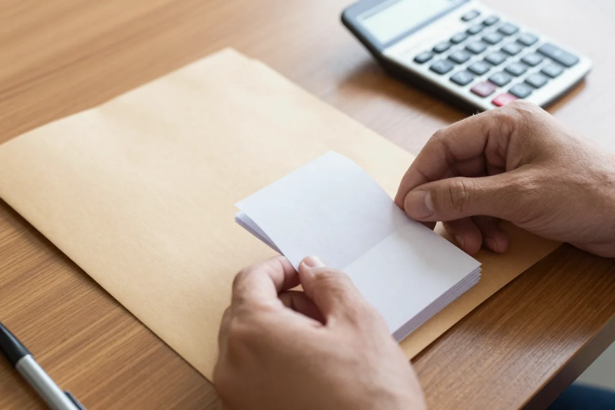 Sorting receipts into a folder for tax records