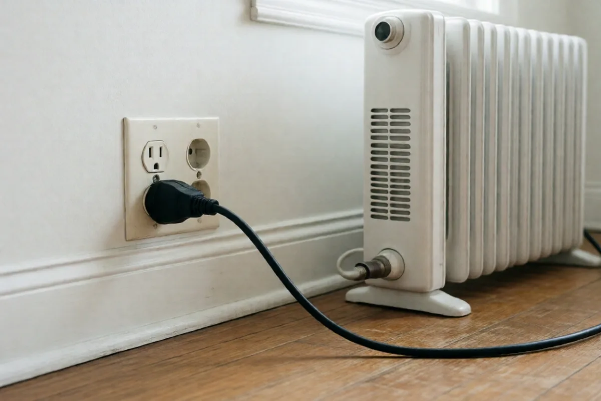 A space heater plugged directly into a wall outlet