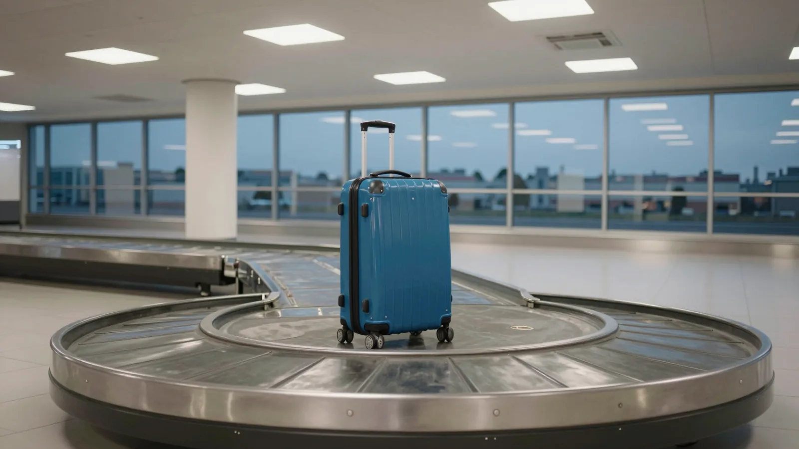 A single suitcase on an airport baggage carousel
