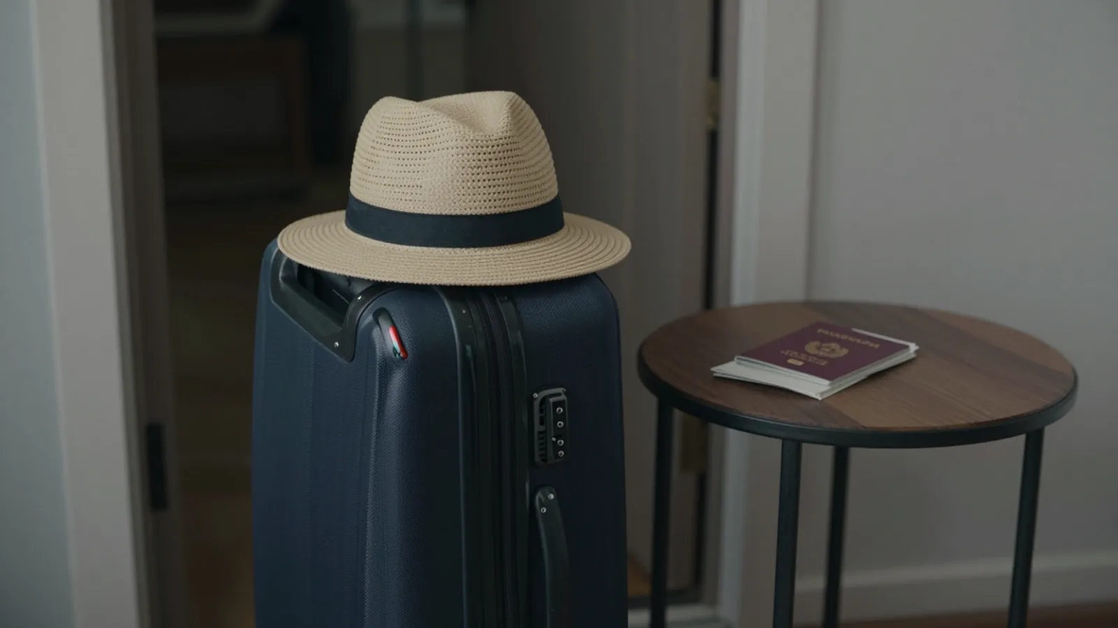 A packed suitcase by the door for a trip that may be canceled