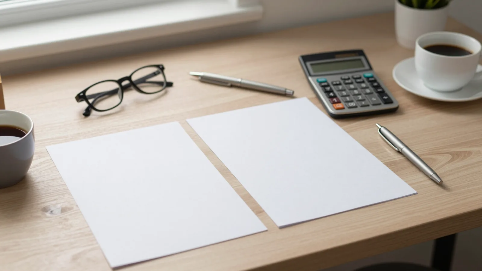 Paperwork, a calculator and glasses on a desk at tax time