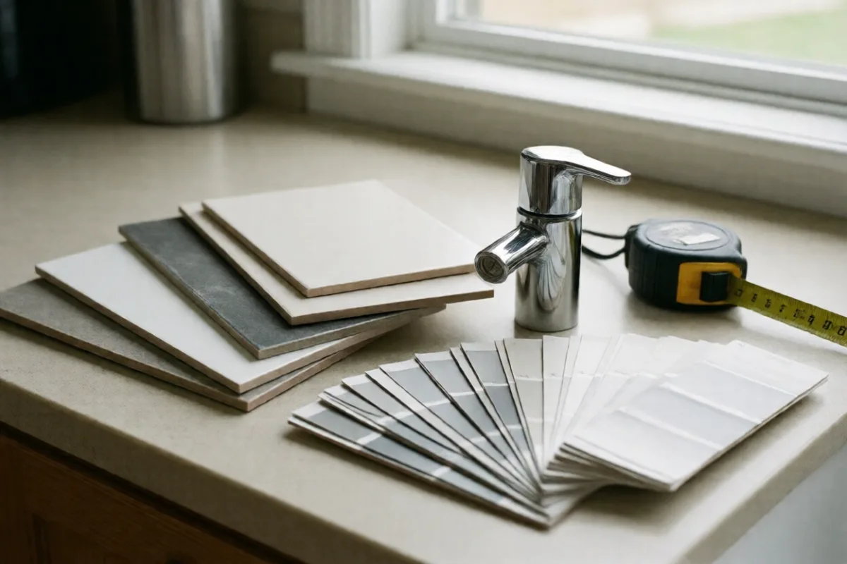 Tile and fixture samples for a remodel