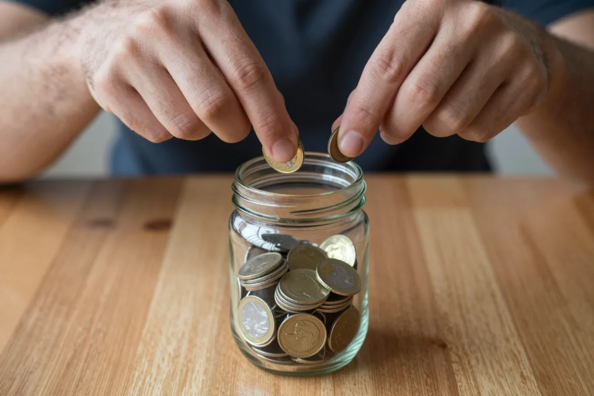 Two hands adding coins to one jar, like an employer matching contributions