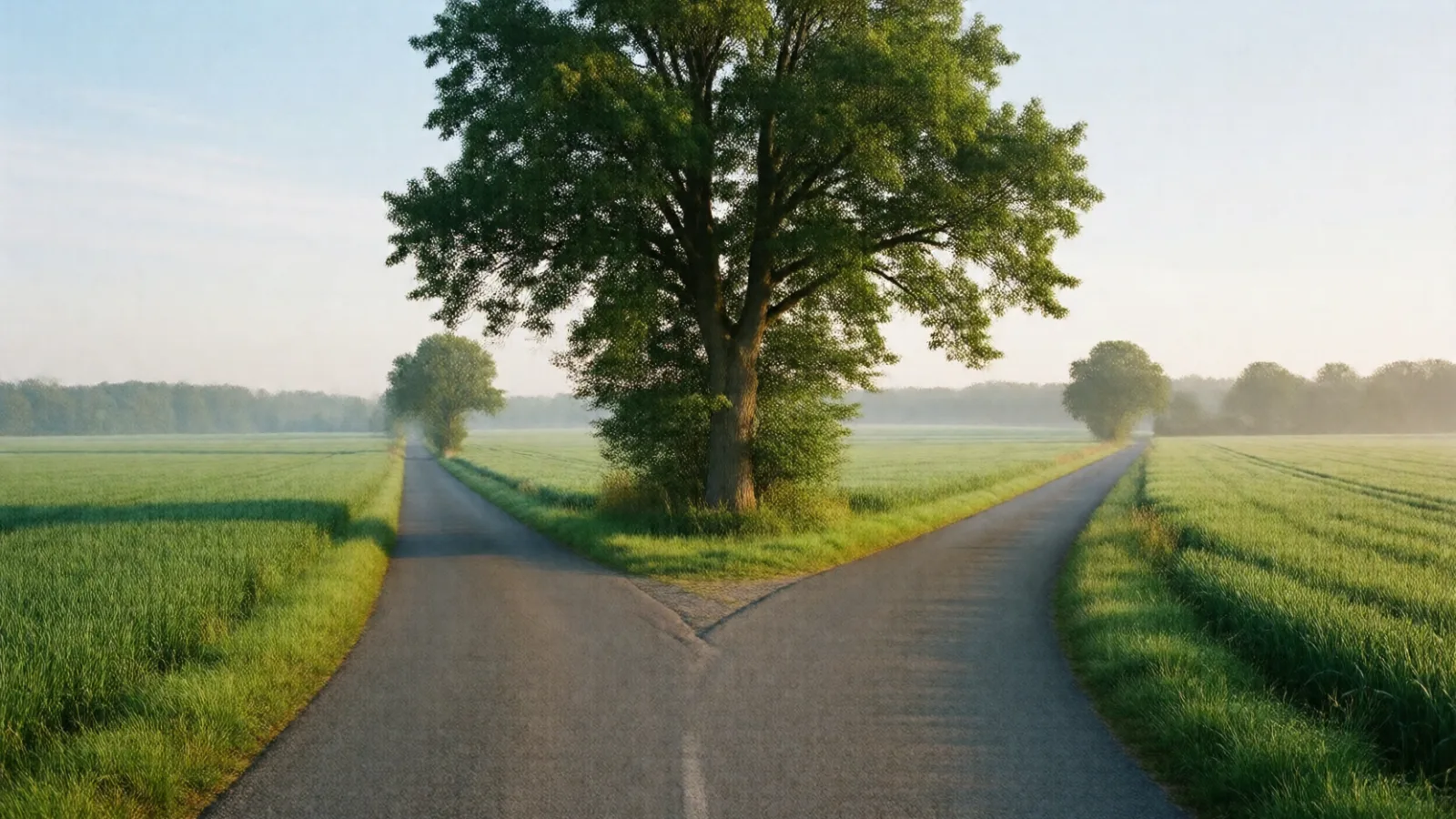 A road splitting into two paths, like choosing a Medicare option