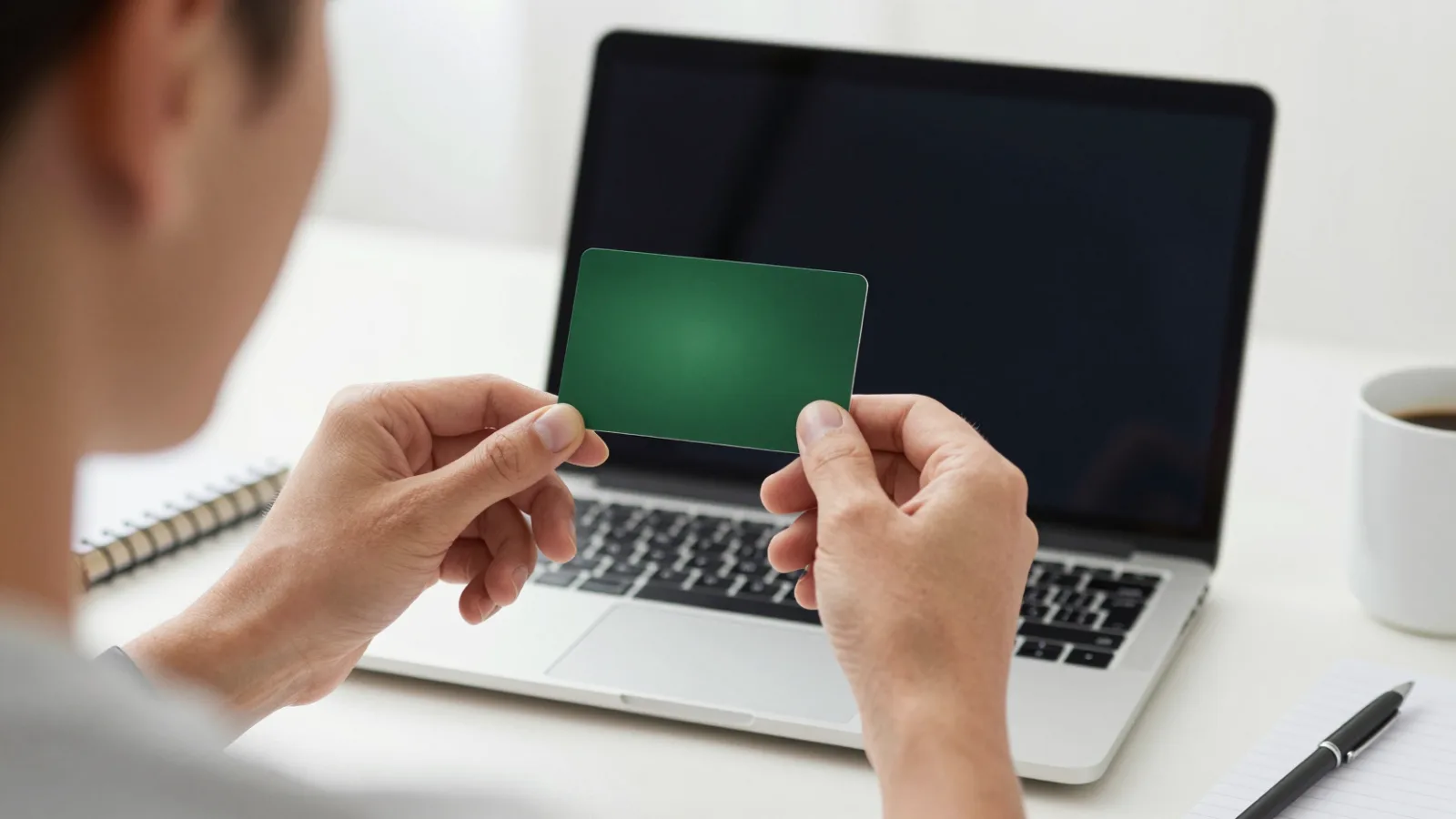 A young adult comparing first credit card options